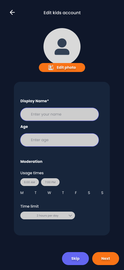 Child Profile Edit Screen